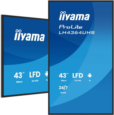 iiyama LH4364UHS-B1AG Signage Display Digital signage flat panel 109.2 cm (43") LED Wi-Fi 500 cd/m 4K Ultra HD Black Built-in processor Android 24/7 - Thumbnail 2