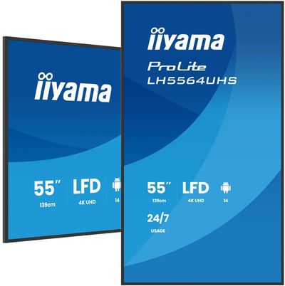 iiyama LH5564UHS-B1AG Signage Display Digital signage flat panel 139.7 cm (55") Wi-Fi 500 cd/m 4K Ultra HD Black Built-in processor Android 24/7 - Thumbnail 2