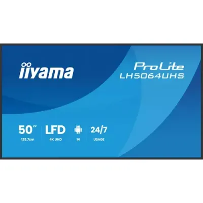 iiyama LH6564UHS-B1AG Signage Display Digital signage flat panel 165.1 cm (65") Wi-Fi 500 cd/m 4K Ultra HD Black Built-in processor Android 24/7