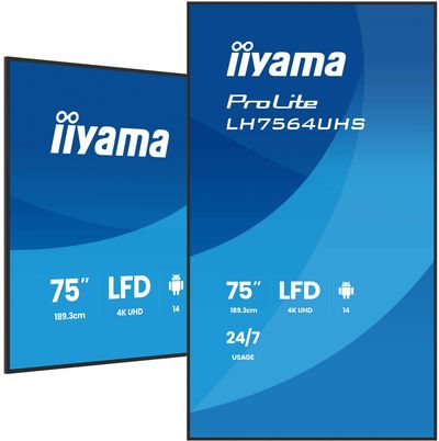 iiyama LH7564UHS-B1AG Signage Display Digital signage flat panel 190.5 cm (75") Wi-Fi 500 cd/m 4K Ultra HD Black Built-in processor Android 24/7 - Thumbnail 2