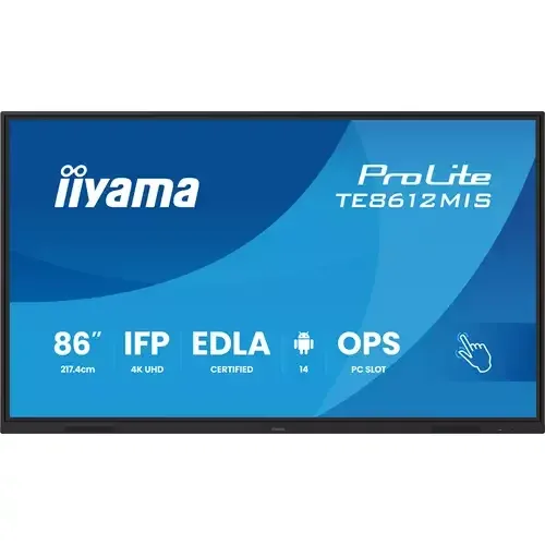 iiyama TE8612MIS-B4AG Signage Display Interactive flat panel 2.17 m (85.6") LCD Wi-Fi 400 cd/m 4K Ultra HD Black Touchscreen Built-in processor Android 24/7 - Image 1
