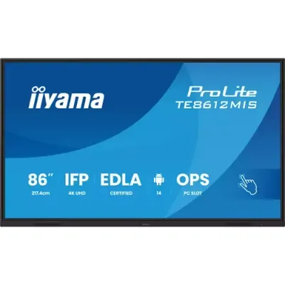 iiyama TE8612MIS-B4AG Signage Display Interactive flat panel 2.17 m (85.6") LCD Wi-Fi 400 cd/m 4K Ultra HD Black Touchscreen Built-in processor Android 24/7