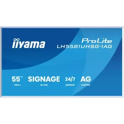 iiyama LH5581UHSG-1AG Signage Display Digital signage flat panel 138.7 cm (54.6") Wi-Fi 500 cd/m 4K Ultra HD White Built-in processor Android 24/7