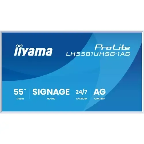 iiyama LH6581UHSG-1AG Signage Display Digital signage flat panel 163.8 cm (64.5") Wi-Fi 500 cd/m 4K Ultra HD White Built-in processor Android 24/7 - Image 1