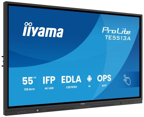 iiyama TE5513A-B2AG Signage Display Interactive flat panel 138.7 cm (54.6") Wi-Fi 500 cd/m² 4K Ultra HD Black Touchscreen Built-in processor Android 24/7