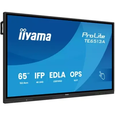 iiyama TE6513A-B2AG Signage Display Interactive flat panel 163.8 cm (64.5") Wi-Fi 500 cd/m² 4K Ultra HD Black Touchscreen Built-in processor Android 24/7 - Thumbnail 2