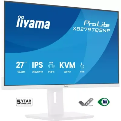 iiyama ProLite XB2797QSNP-W1 computer monitor 68.6 cm (27") 2560 x 1440 pixels Quad HD LCD White - Thumbnail 2