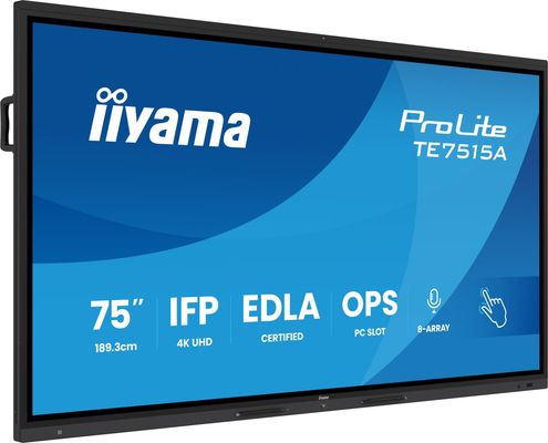 iiyama TE7515A-B2AG Signage Display Kiosk design 190.5 cm (75") Wi-Fi 550 cd/m² 4K Ultra HD Black Touchscreen Built-in processor Android 24/7