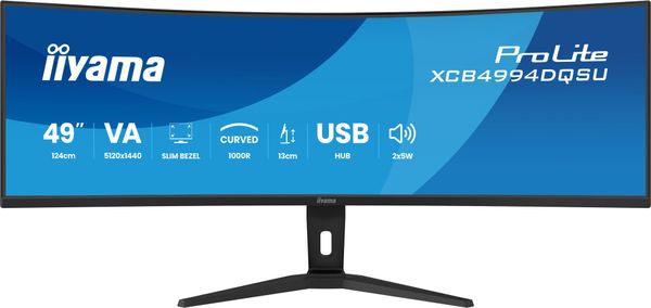 iiyama ProLite XCB4994DQSU-B1 computer monitor 124.5 cm (49") 5120 x 1440 pixels Dual QHD LCD Black