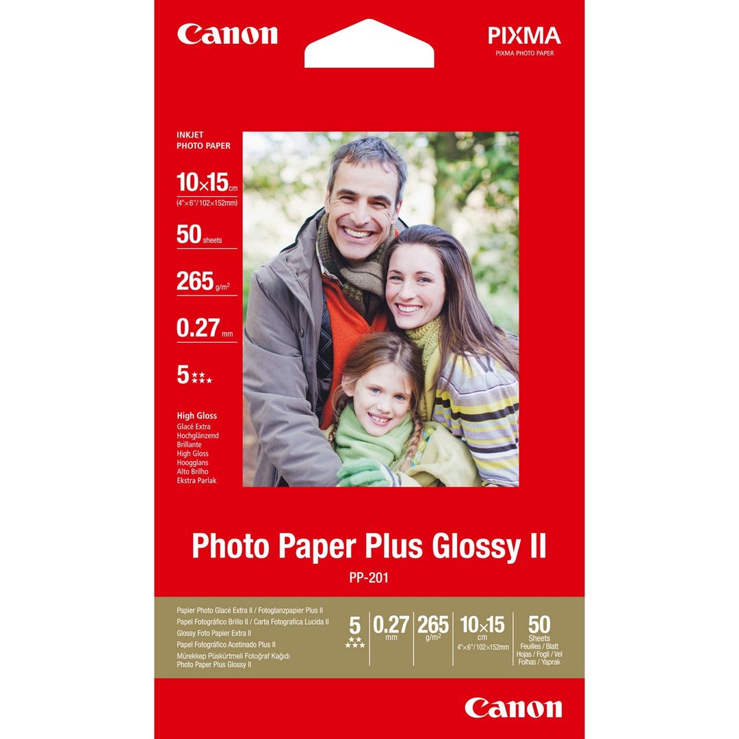 Canon PP-201 Glossy II Photo Paper Plus 4x6" - 50 Sheets - Image 1