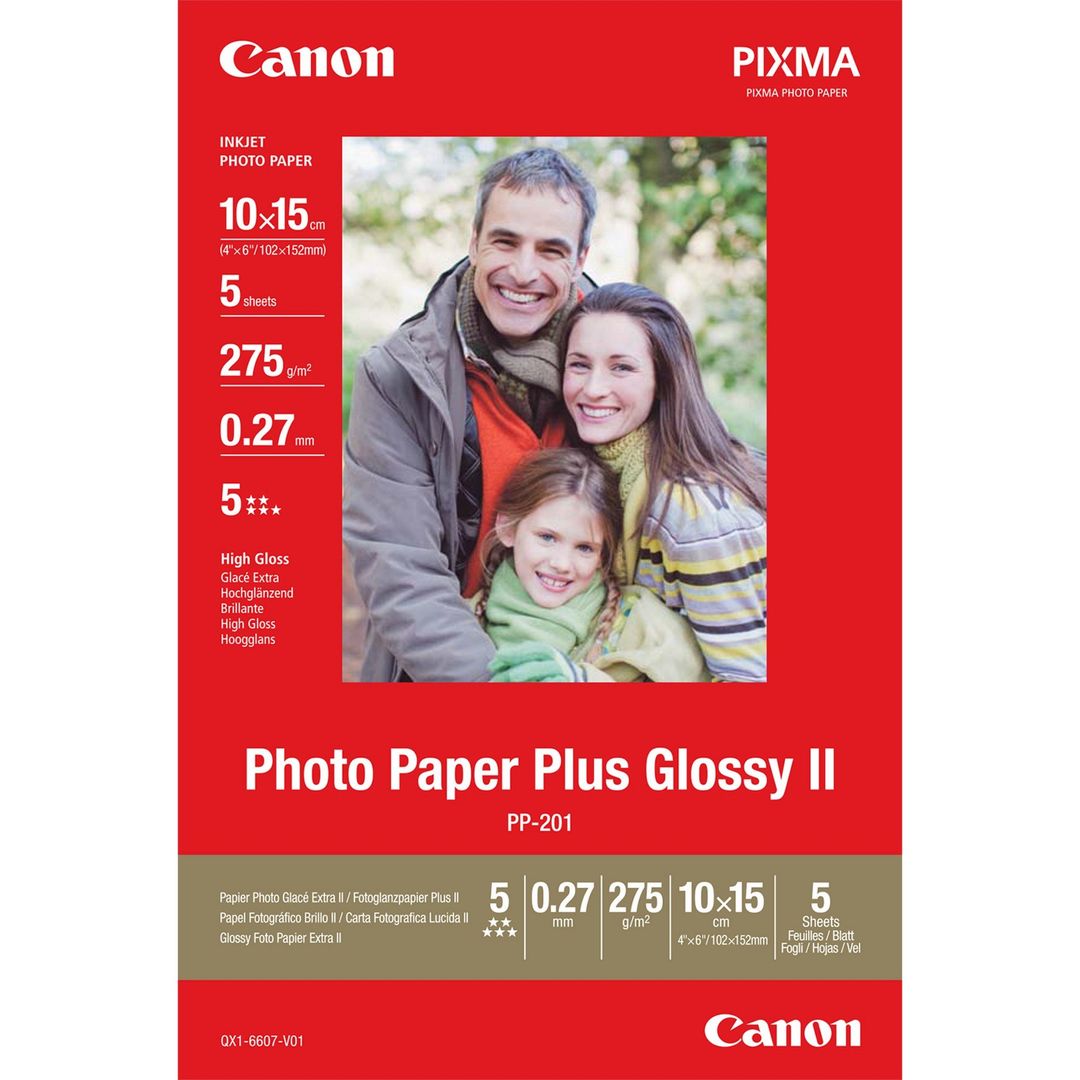 Canon PP-201 Glossy II Photo Paper Plus 10x15cm - 5 Sheets - Image 1