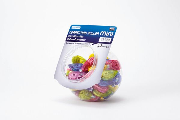 Plus By Pentel Correction Tape Roller Mini Candy Jar 4.2mm x 5m Assorted Colours (Pack 50) 49193