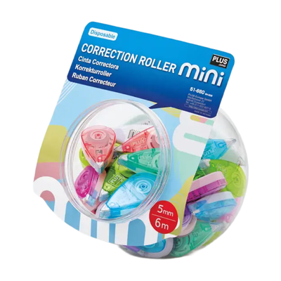 Plus By Pentel Correction Tape Roller Mini Candy Jar 5mm x6m Assorted Pastel Colours (Pack 50) 51660 - Thumbnail 2