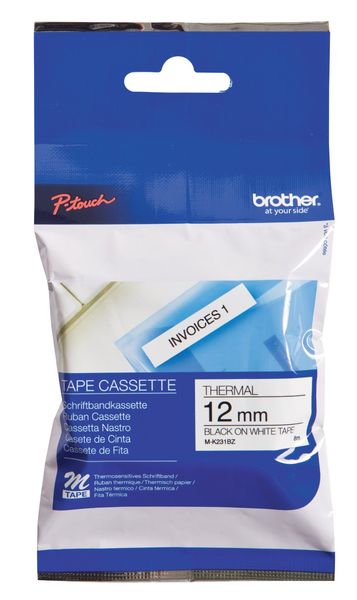 Brother Labelling Tape - 12mm Black/White Blister label-making tape M