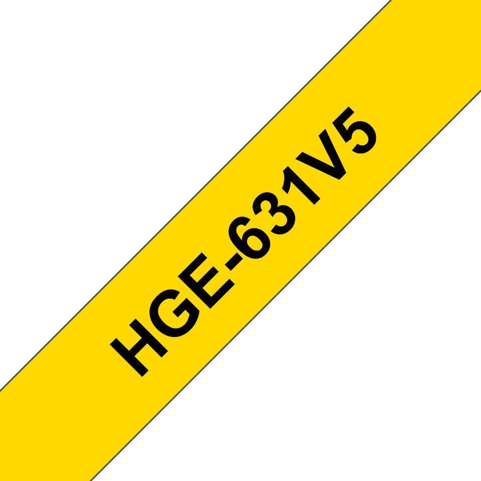 Brother HGE-631V5 DirectLabel black on yellow Laminat 12mm x 8m Pack=5 - Image 1