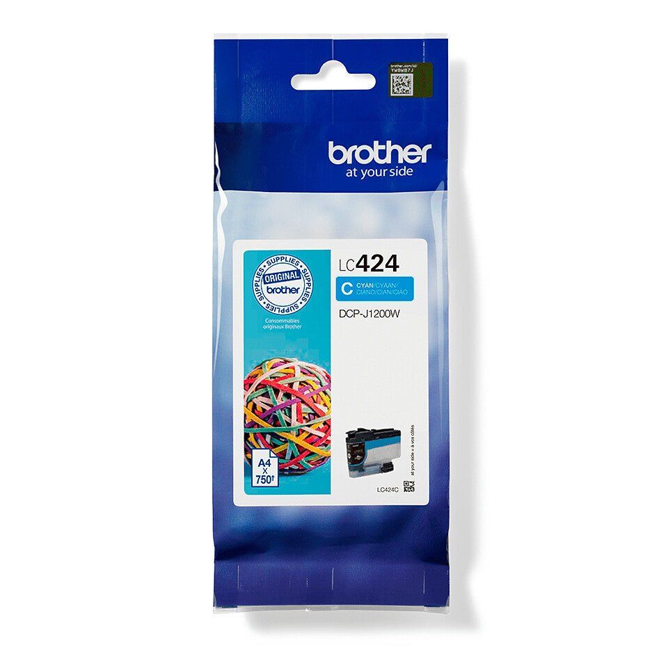 Brother LC424C. Supply type: Single pack Colour ink page yield: 750 pages Printing colours: Cyan Quantity per pack: 1 pc(s) - Image 1