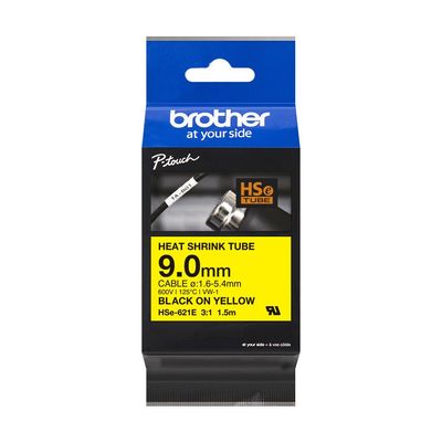 Brother HSE-621E Heat Shrink Tubes black on yellow 9mm x 1.5m for Brot