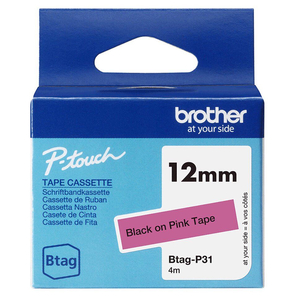 12MM BLACK ON PINK TAPE - Image 1