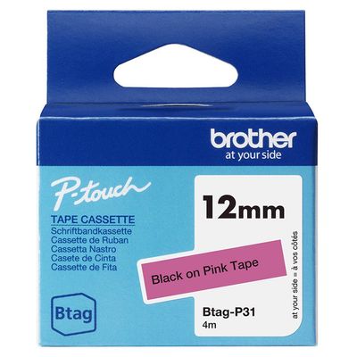 12MM BLACK ON PINK TAPE
