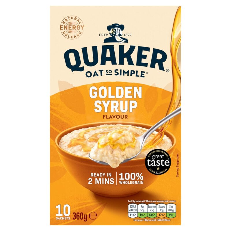 Quaker Oat So Simple Golden Syrup Porridge Sachets 10x36g - Image 1