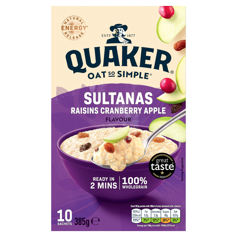 Quaker Oat So Simple Sultanas & Raisins Porridge Sachets 10x38.5g - Image 1