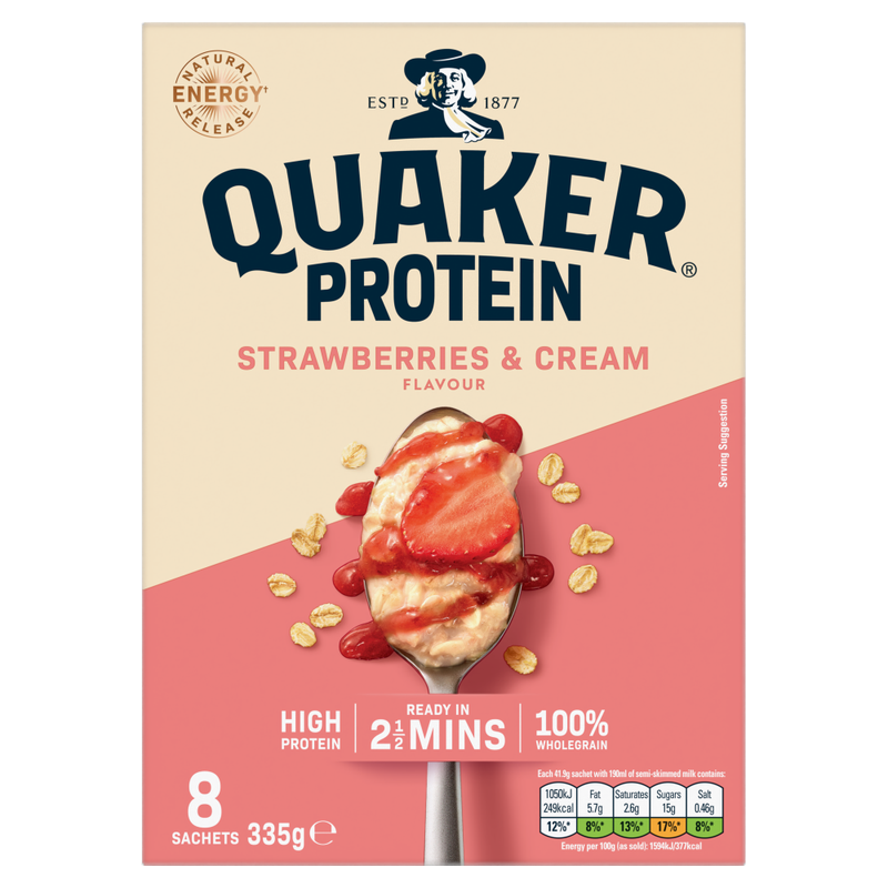 Quaker Oats High Protein Strawberries & Cream Porridge Sachets 335g - Image 1