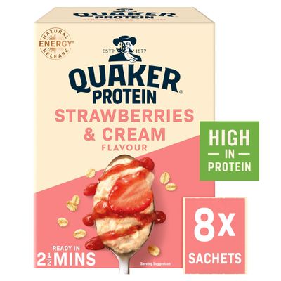Quaker Oats High Protein Strawberries & Cream Porridge Sachets 335g - Thumbnail 2