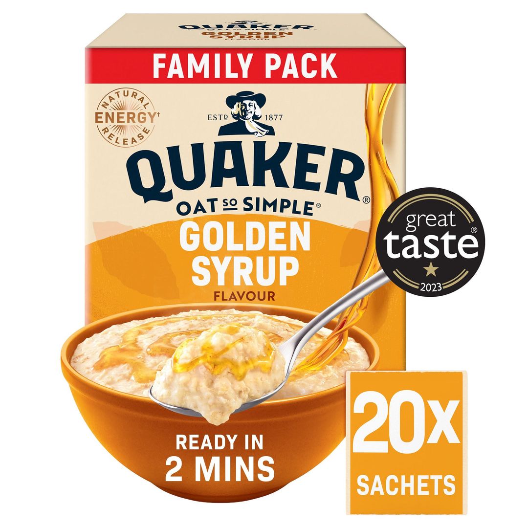 Quaker Oat So Simple Golden Syrup Big Pack Porridge Sachets 20x36g - Image 1