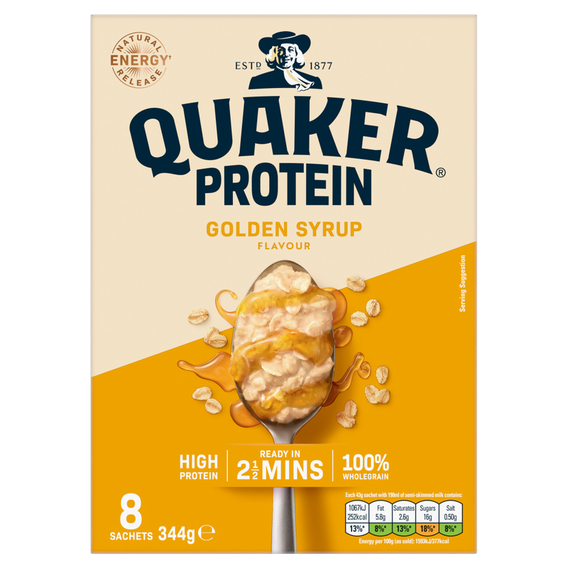 Quaker Oat So Simple Protein Golden Syrup Porridge Sachets 8x43g - Image 1