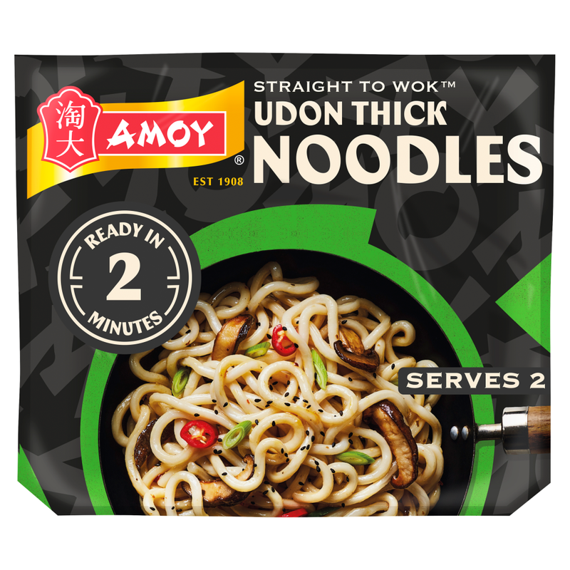 Amoy Straight to Wok Udon Thick Noodles 2 x 150g (300g) - Image 1
