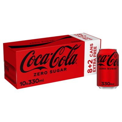 Coca-Cola Zero Sugar 8+2 Free 10 x 330ml Cans - Thumbnail 2