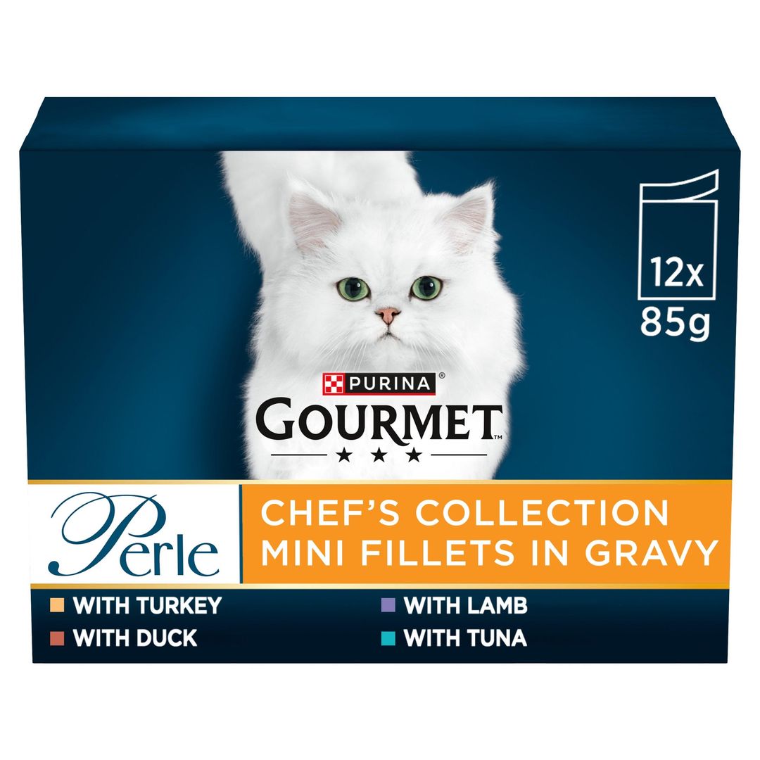GOURMET Perle Chef's Collection Mini Fillets in Gravy Wet Cat Food 12x85g - Image 1