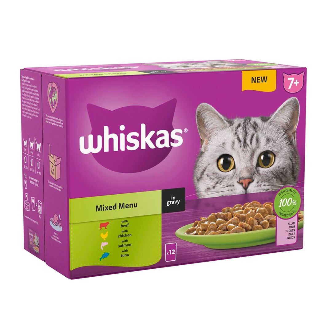 Whiskas 7+ Cat Food Pouches in Gravy - Beef, Chicken, Salmon, Tuna - Image 1