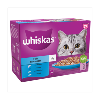 Whiskas 7+ Cat Food Pouches in Jelly - Salmon, Tuna, Whitefish, Cod