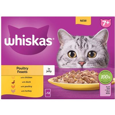 Whiskas 7+ Poultry Feasts Senior Wet Cat Food Pouches in Jelly 12 x 85g
