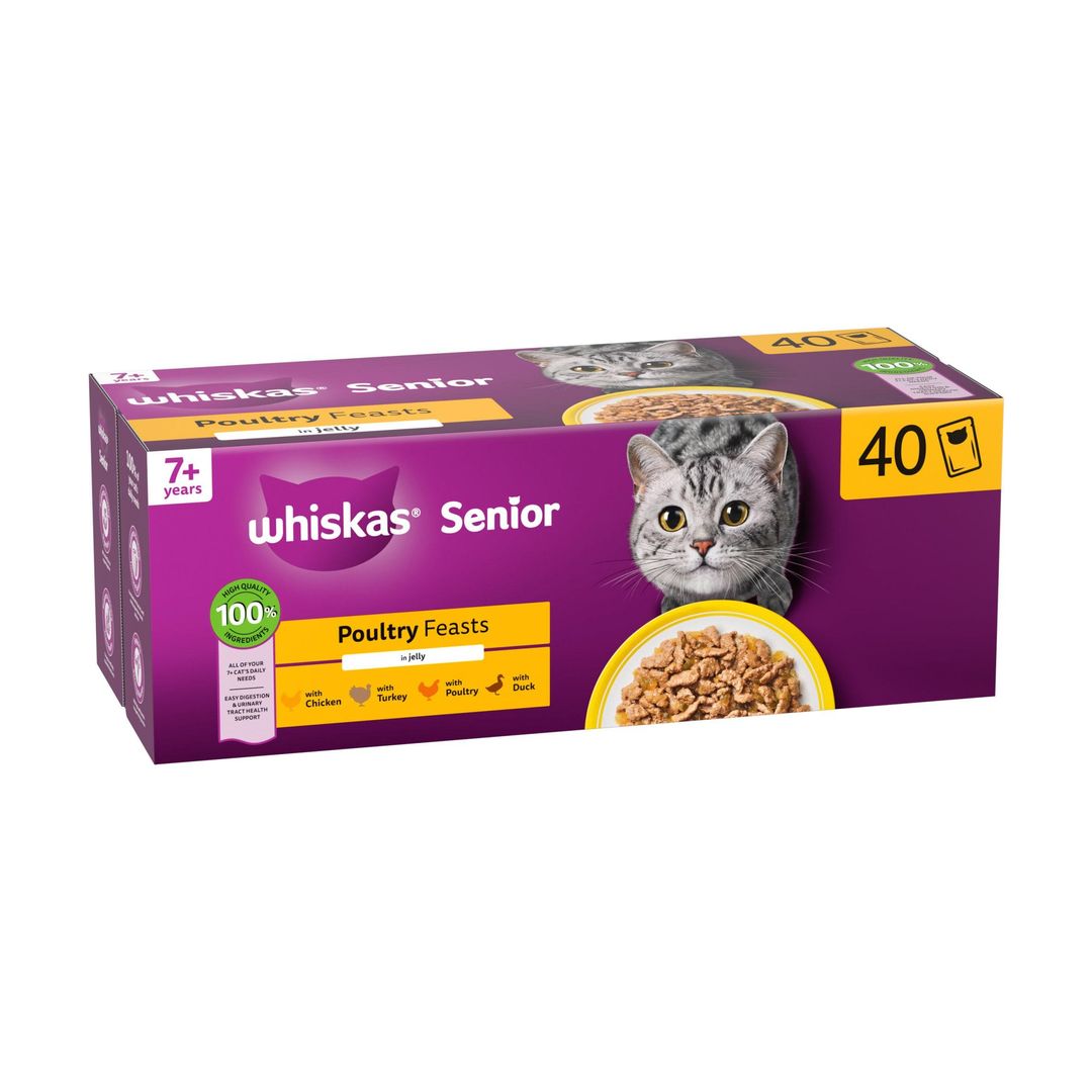 WHISKAS Senior 7+ POULTRY Feasts Wet Cat Food Pouches in Jelly 40 x 85g - Image 1