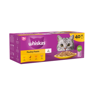 WHISKAS Senior 7+ POULTRY Feasts Wet Cat Food Pouches in Jelly 40 x 85g - Thumbnail 2
