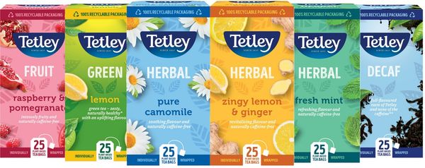 Tetley Fruit+Herbal Tea Bags Variety Pack 6x25 (Pack of 150) XFO3507
