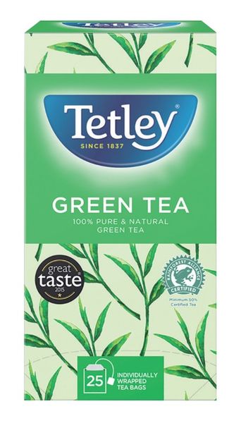 Tetley Pure Green Tea Bags Indiviually Wrapped and Enveloped (Pack 25)