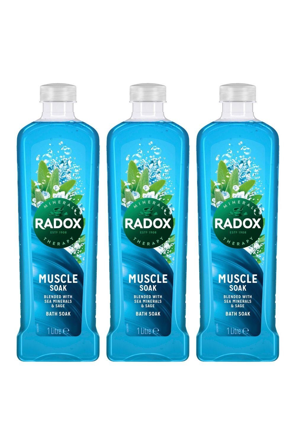 Radox Mineral Therapy 'Bath Soak' with Sea Minerals & Sage Scent, 3x1L in Blue - Image 1