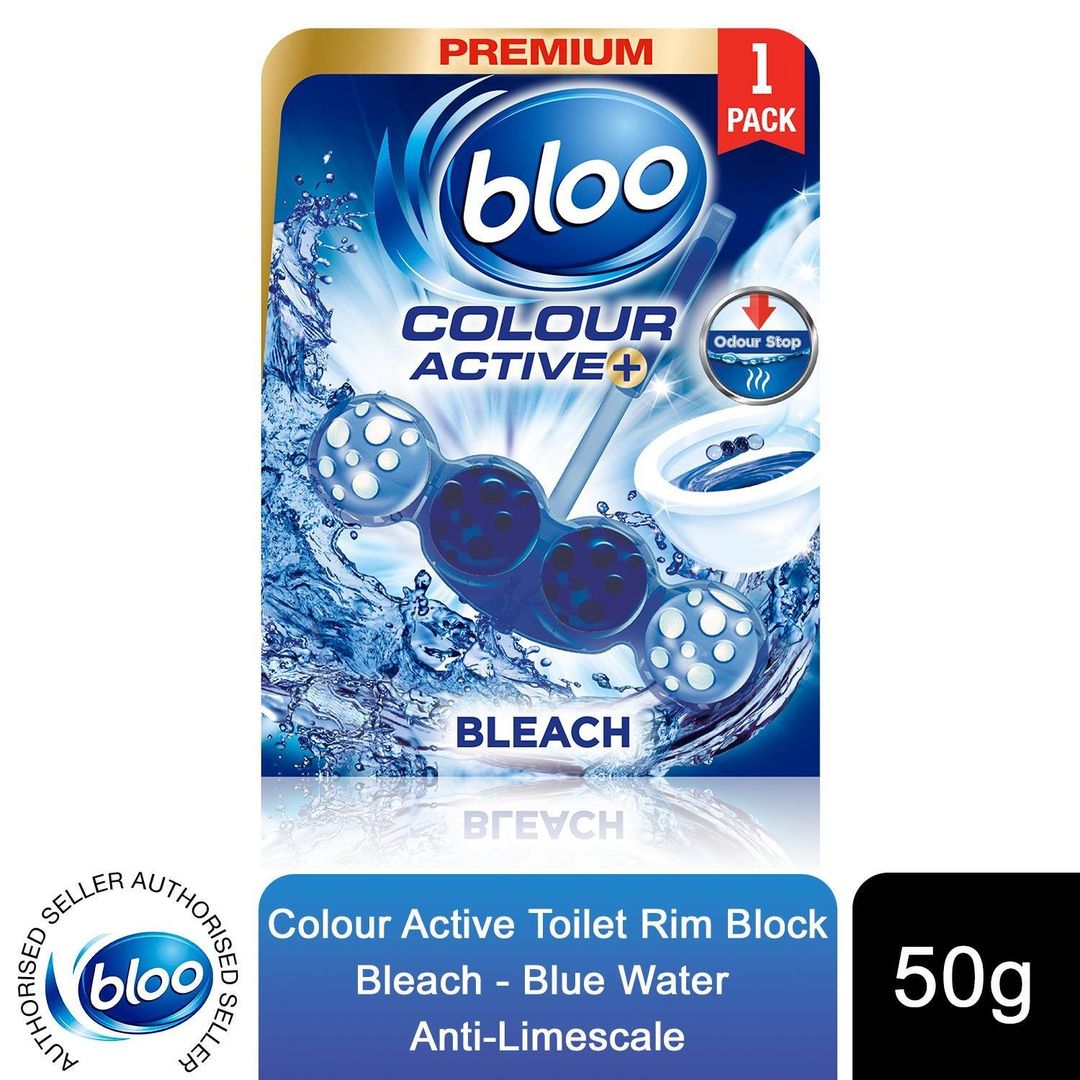 Bloo Colour Active Toilet Anti-Limescale Odour Stop Bleach Rim Block 50g - Blue - Image 1
