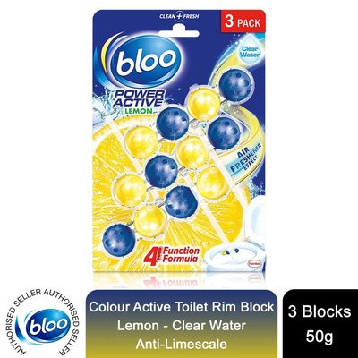 Bloo Power Active Toilet Rim Block Lemon Anti-Limescale 3 x 50g - Yellow