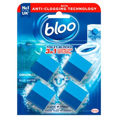 Bloo 3in1 Anti-Clogging Toilet Block Original Blue 4 x 50g (200g)
