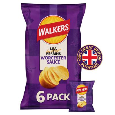 Walkers Worcester Sauce Lea & Perrins Multipack Crisps 6x25g