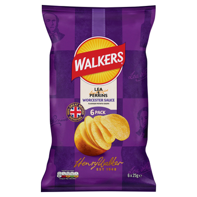 Walkers Worcester Sauce Lea & Perrins Multipack Crisps 6x25g - Thumbnail 2