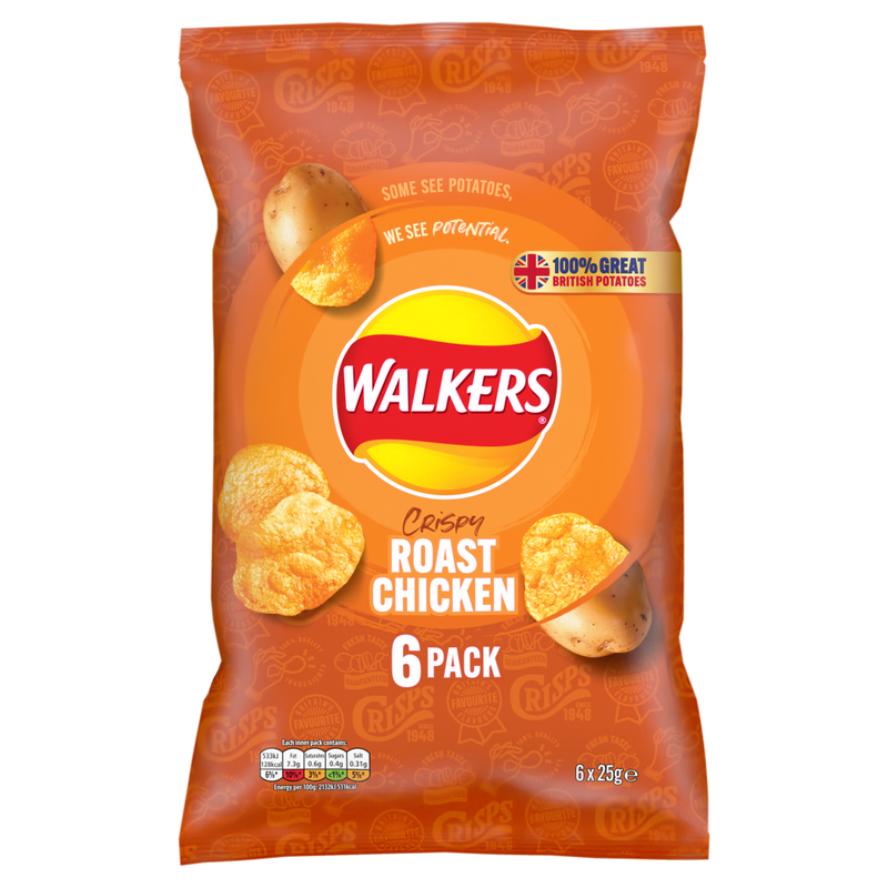 Walkers Roast Chicken Multipack Crisps 6x25g - Image 1