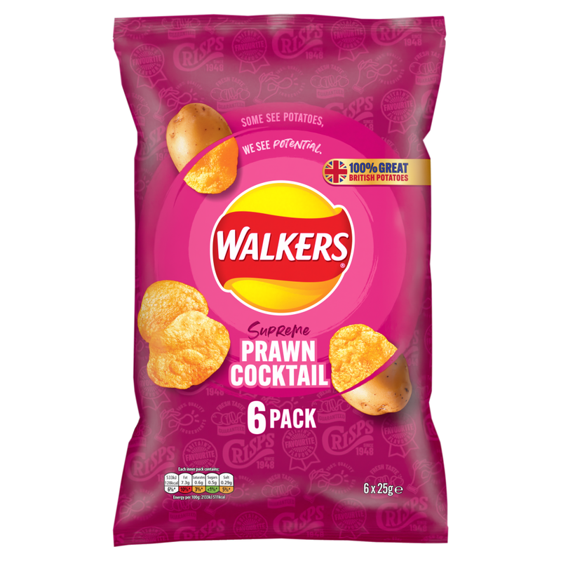 Walkers Prawn Cocktail Multipack Crisps 6 x 25g - Image 1