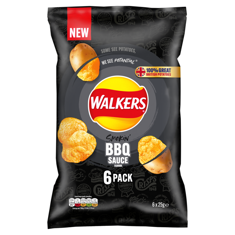 Walkers BBQ Sauce Multipack Crisps 6x25g - Image 1