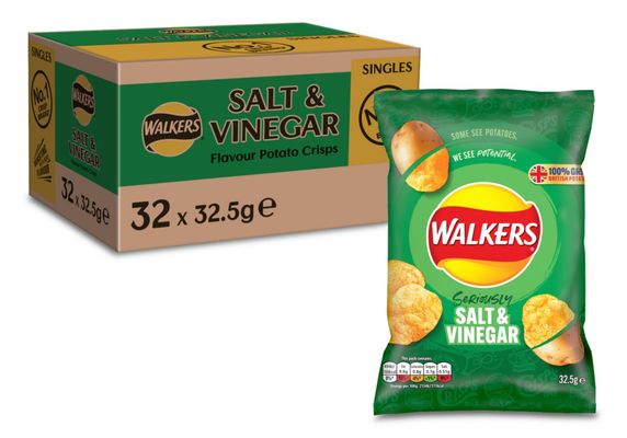 Walkers Salt and Vinegar Crisps 32.5g (32 pack) 121795