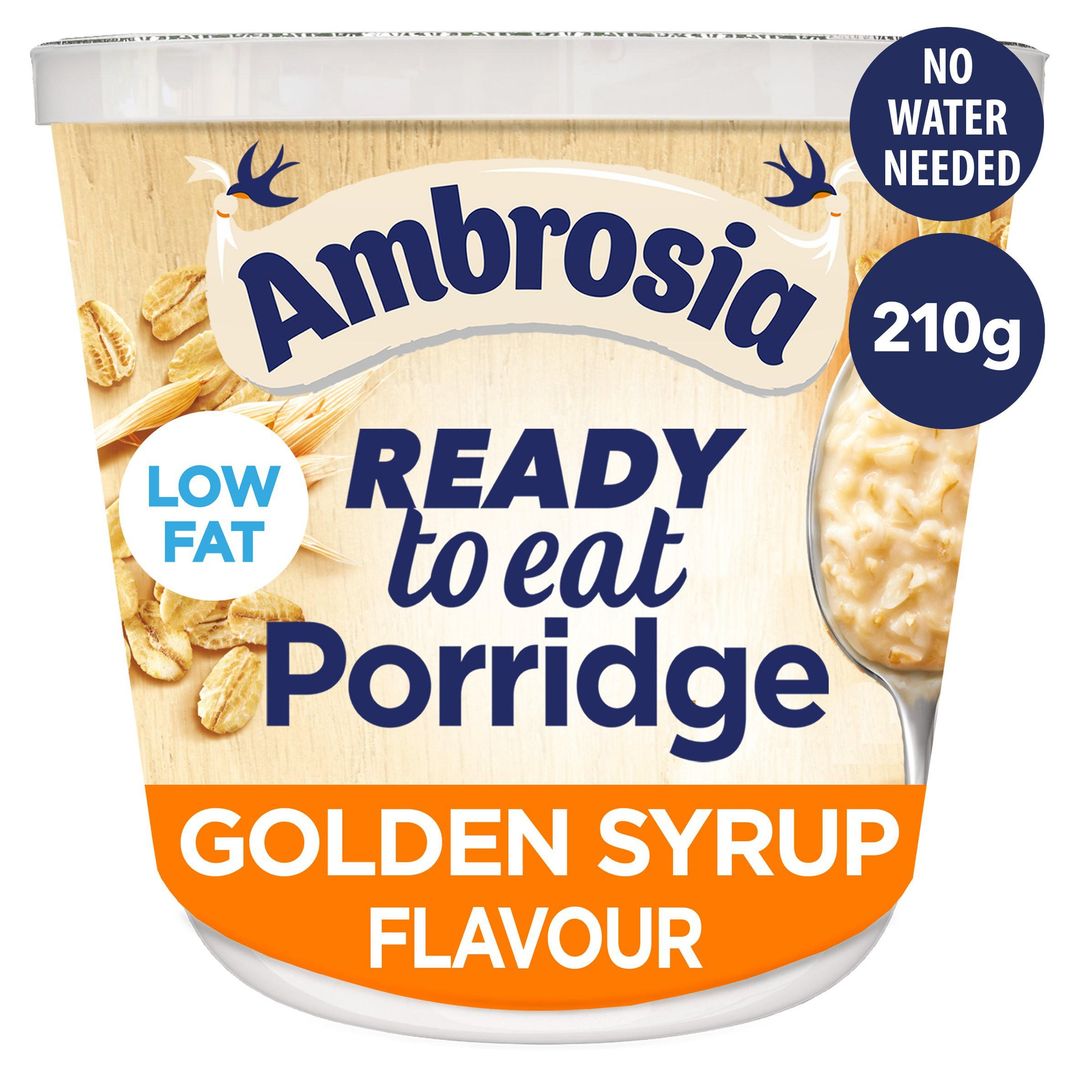 Ambrosia Ready to Eat Porridge Oat Cereal Pot Golden Syrup 210g - Image 1